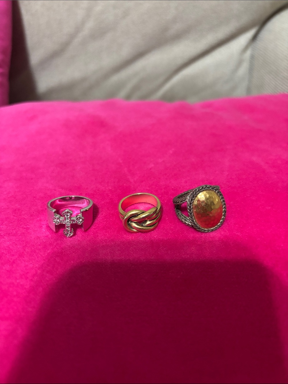 Premier Designs Mixed Metal Three-Ring Set with Pink Accent
